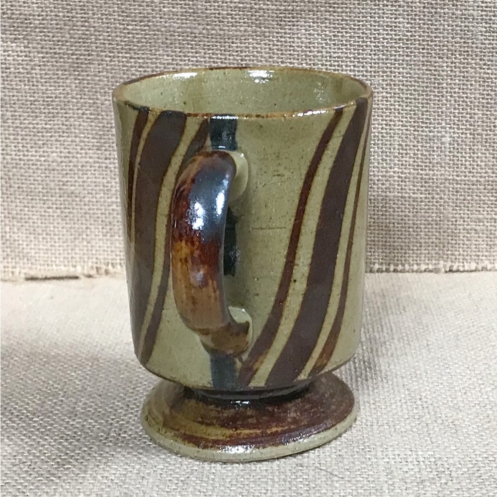 Vintage Geometric Lines Pedestal Coffee Mug Cup Pottery Gremlin Goblin Core MCM - Picture 4 of 7